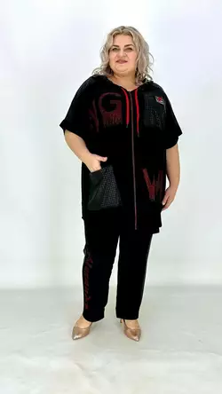 Ошатний шикарний костюм  "Афіна-2" Жіночий Великого розміру  Двійка туніка та штани чорний