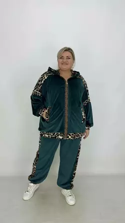 Шикарний велюровий костюм "Минор" (кофта + штани) з принтом леопард 62-64 66-68 70-72 74-76