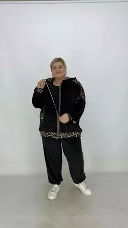 Шикарний велюровий костюм "Минор" (кофта + штани) з принтом леопард 62-64 66-68 70-72 74-76