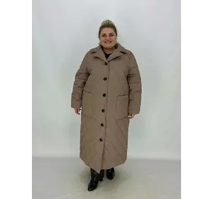 Подовжене стьобане пальто "Панянка 2" на ґудзиках Розміри 66-68 70-72 74-76