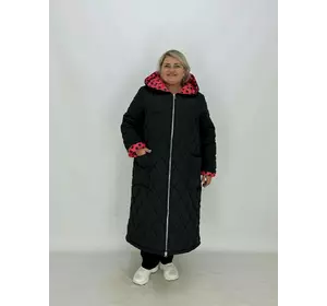 Подовжене стьобане пальто "Горох" на змійці осінь/зима Розміри  74-76 Подовжене стьобане пальто "Горох" на змійці осінь/зима Розміри  74-76